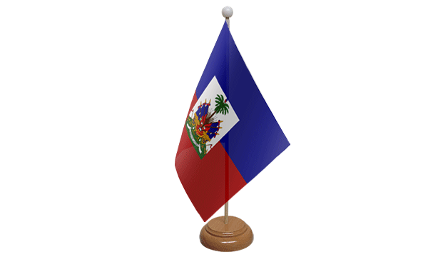 Haiti Crest Small Flag with Wooden Stand